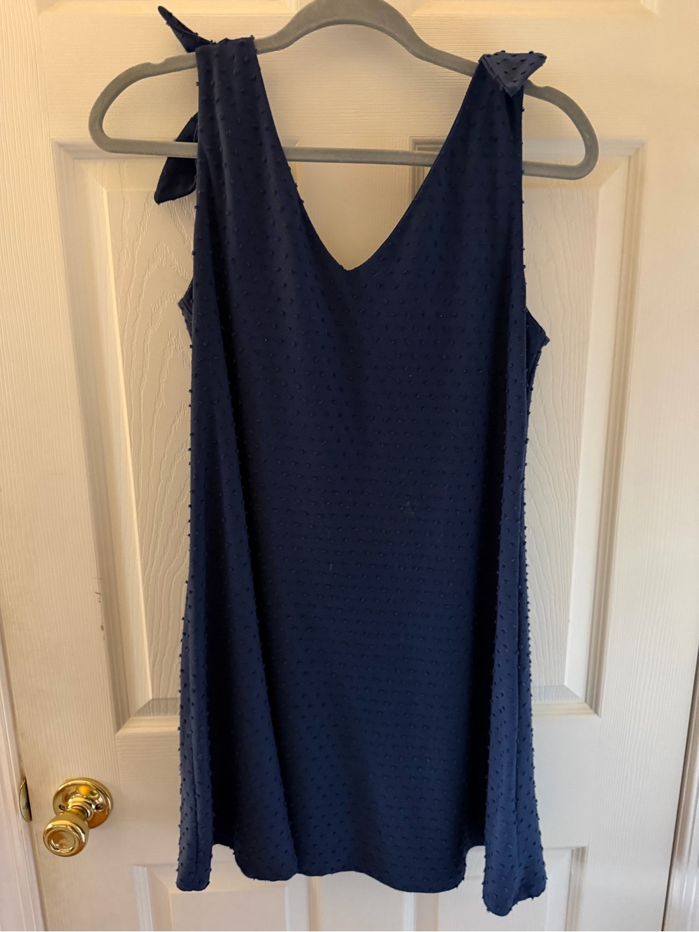 Trixxi Navy Polka Dot Textured V-Neck Mini Dress